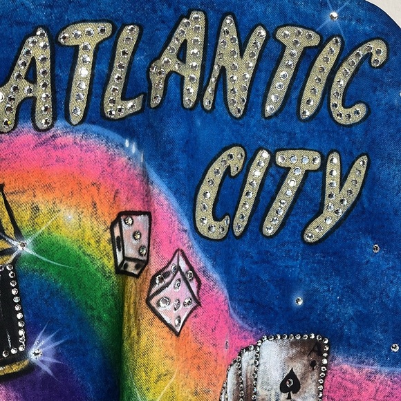 Jean Vest Atlantic City Airbrush Colorful Gambling Size XL - Picture 6 of 16